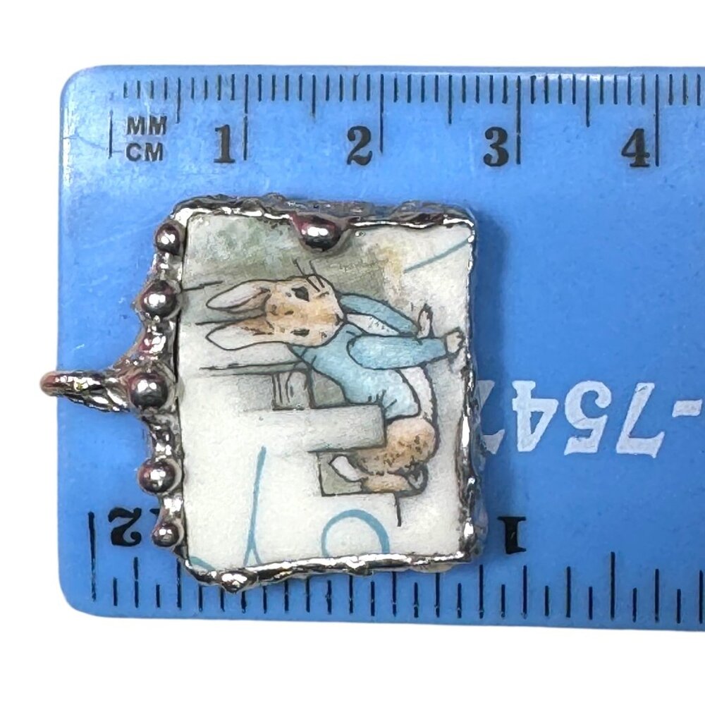 SOLD! Peter Rabbit Wedgwood Broken China Pendant w/ Silver Artisan Bezel & Ball - Picture 5 of 14